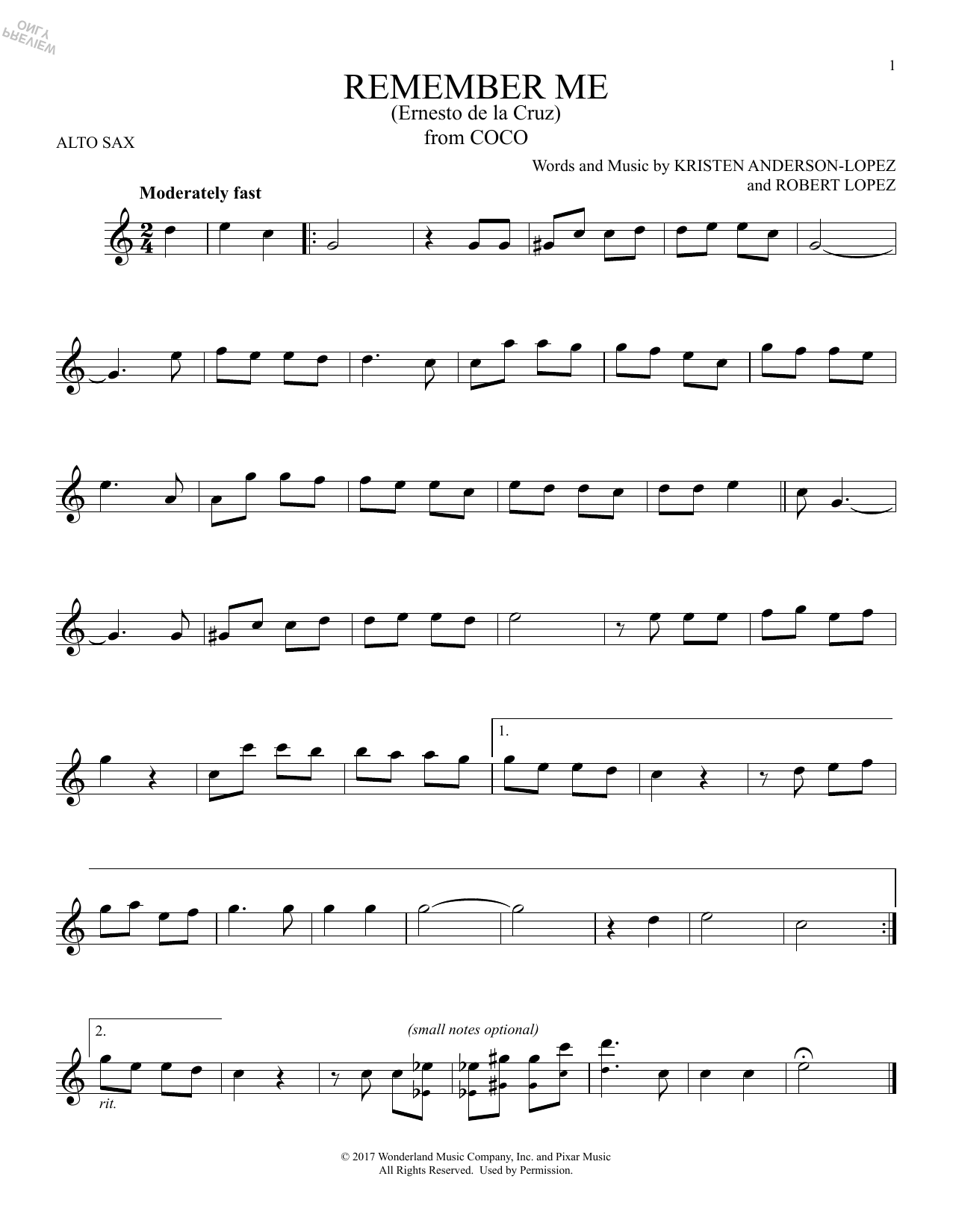 Product gallery: Page 1 of 1 Remember Me (Ernesto de la Cruz) (from Coco), Kristen Anderson-Lopez & Robert Lopez