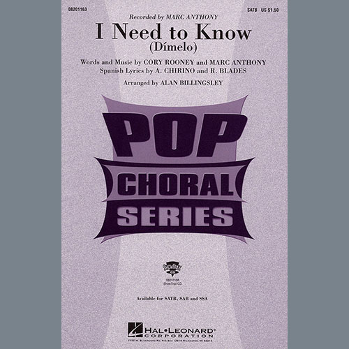 Produktbild zu: I Need To Know (Dimelo) (arr. Alan Billingsley)