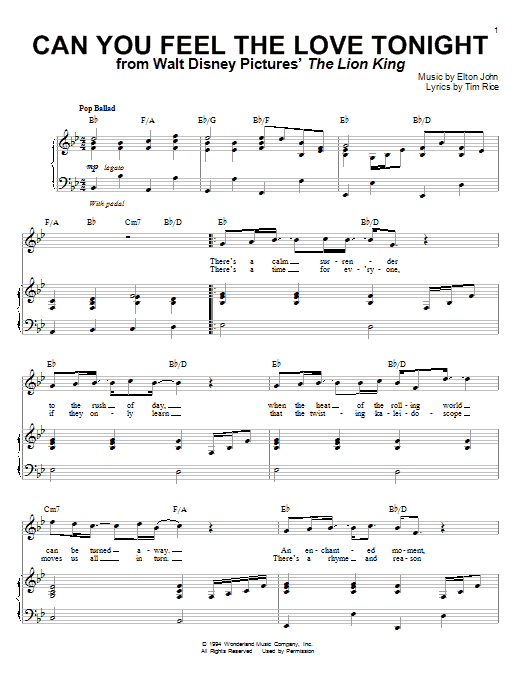 Product gallery: Page 1 of 1 Can You Feel The Love Tonight (from The Lion King), Elton John
