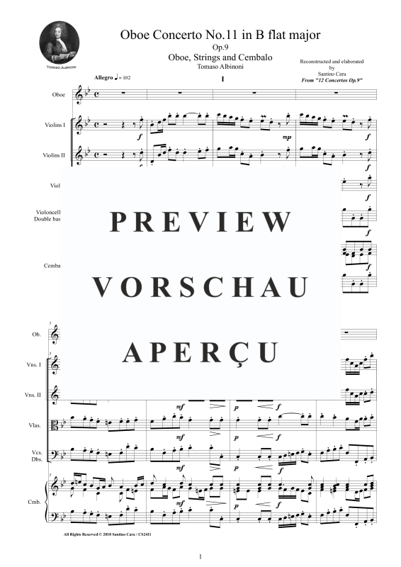 Produktgalerie: Seite 2 von 11 Concerto No.11 in B-Dur Op.9, , Oboe Solo, Streicher Ensemble und Cembalo