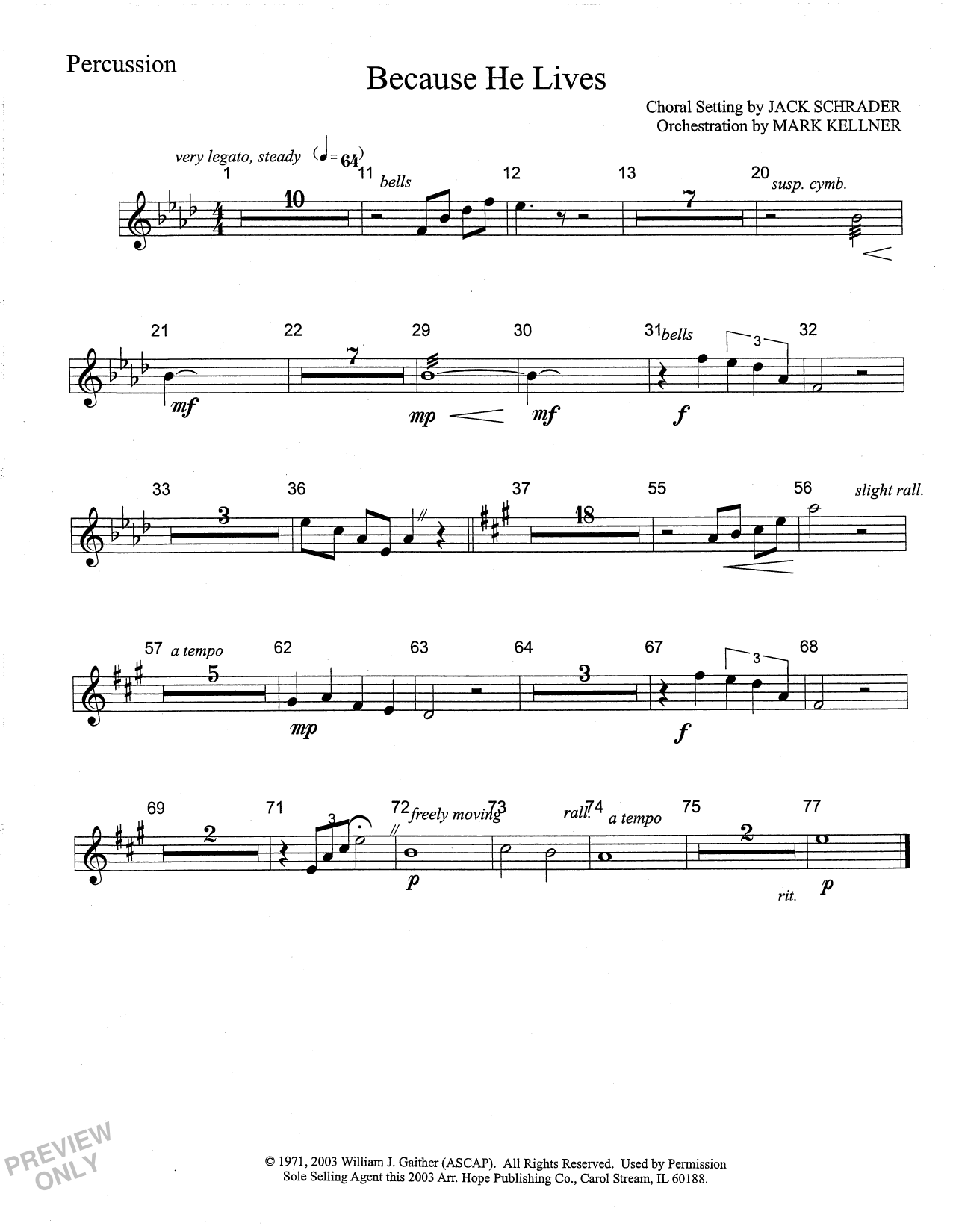 Product gallery: Page 1 of 1 Because He Lives - Percussion, Mark Kellner