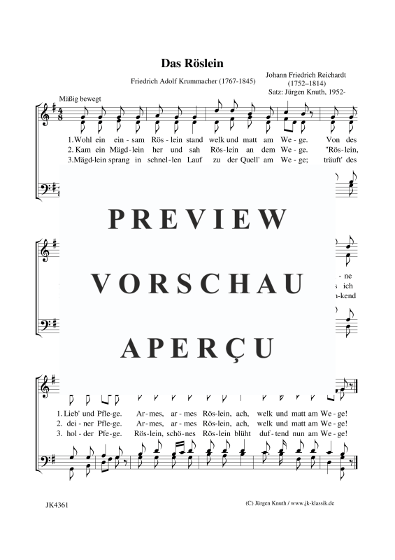 Product picture to: Das Röslein (Wohl ein einsam Röslein stand)Johann Friedrich Reichardt