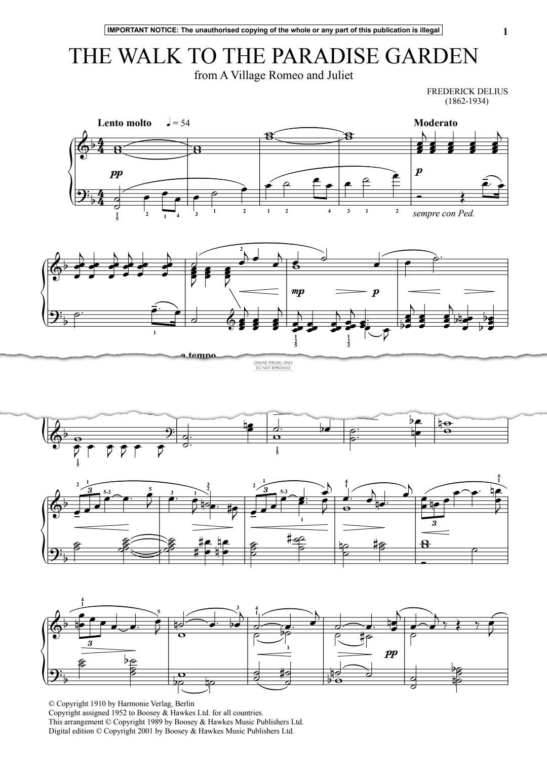 gallery: The Walk To The Paradise Garden from 'A Village Romeo & Juliet', Frederick Delius, Klavier