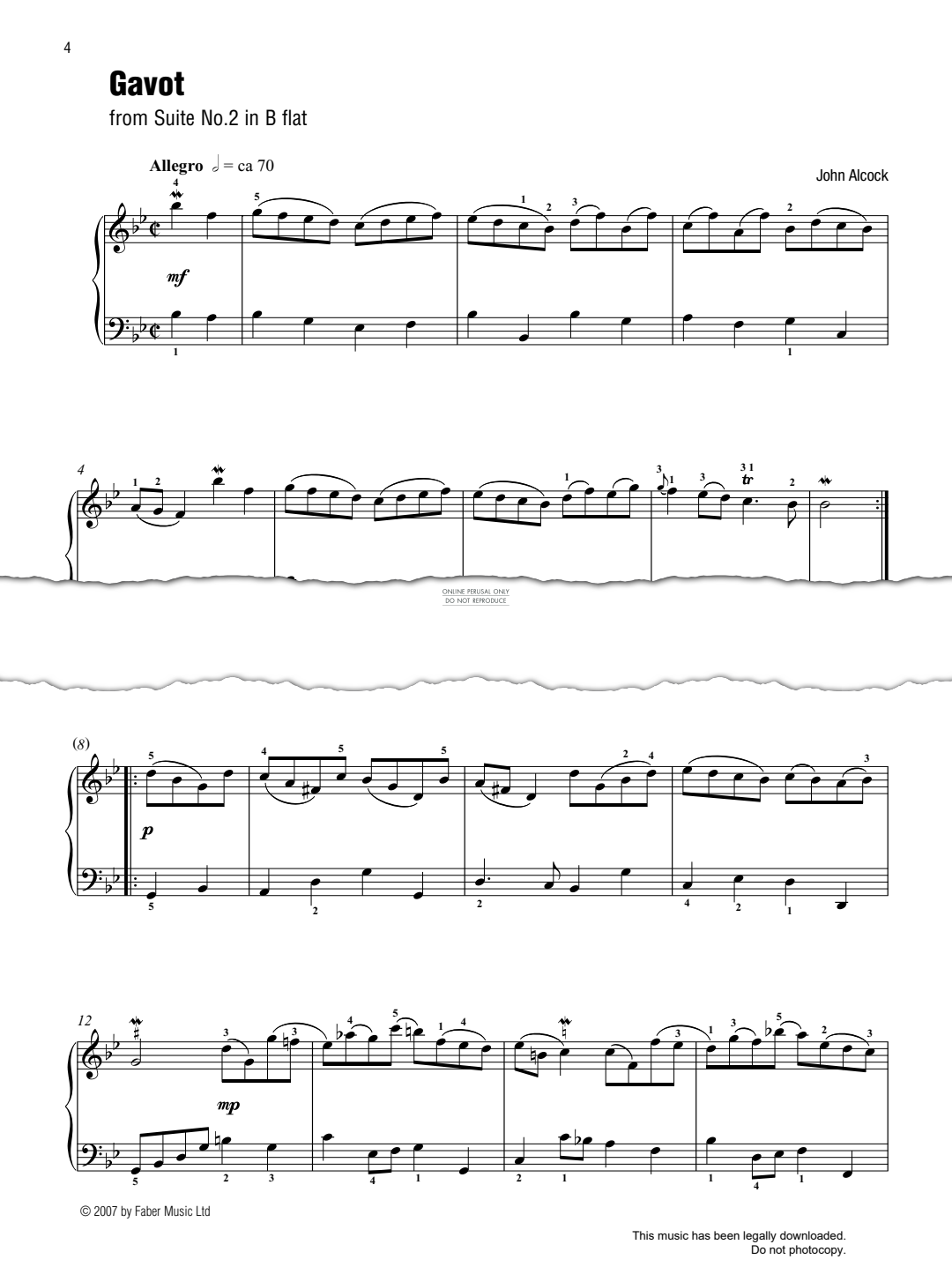 Produktgalerie: Seite 1 von 1 Gavot (from 'Suite No. 2 in B flat') (Best of Grade 4 Piano), John Alcock, Klavier