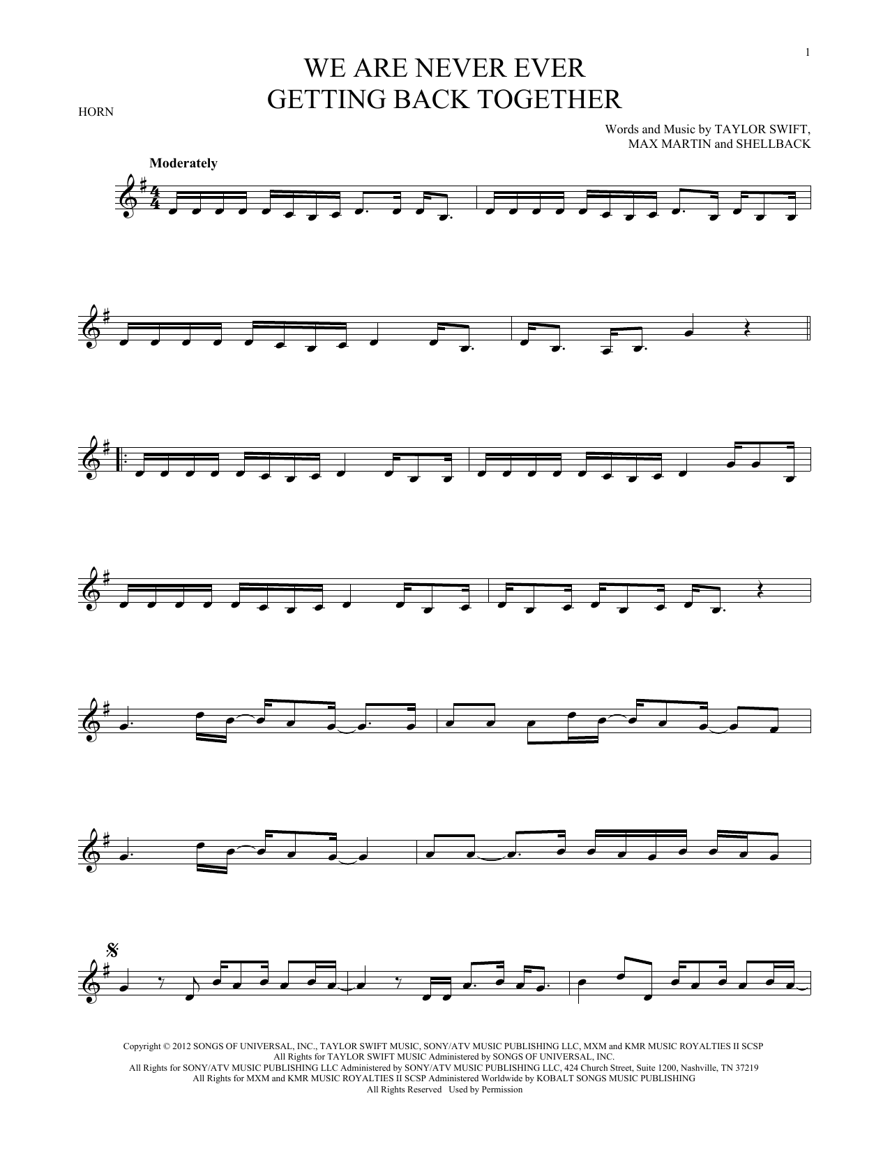 Produktgalerie: Seite 1 von 1 We Are Never Ever Getting Back Together, Taylor Swift, Horn