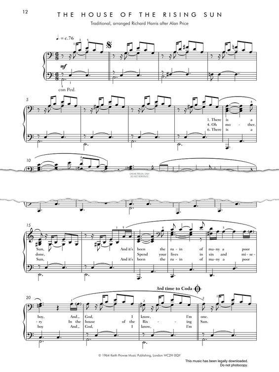 Produktgalerie: Seite 1 von 1 The House Of The Rising Sun, Traditional, Klavier