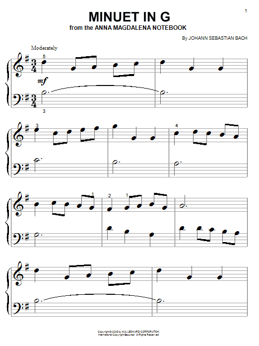 Produktgalerie: Seite 1 von 1 Minuet In G, Johann Sebastian Bach, Klavier