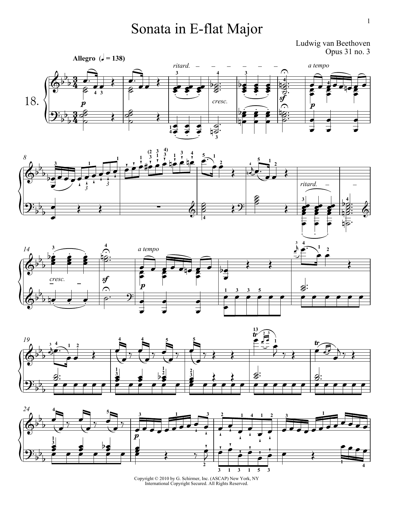 Product gallery: Page 1 of 1 Piano Sonata No. 18 In E-flat Major, Op. 31, No. 3, Ludwig van Beethoven