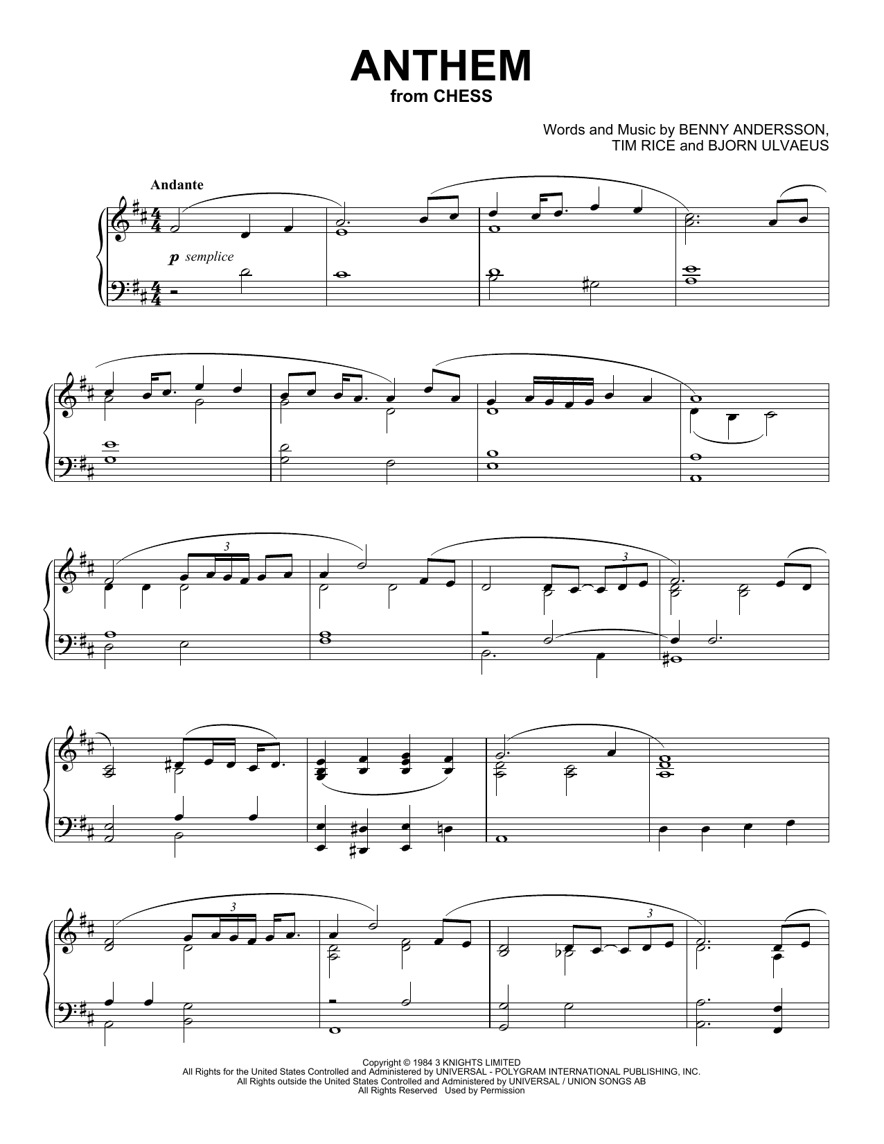 Produktbild zu: Anthem (from Chess) (Peaceful Piano Solo)