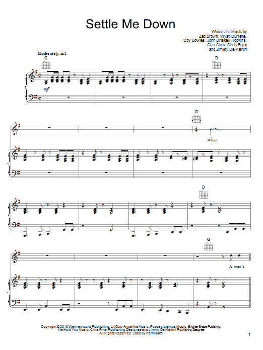 Produktgalerie: Seite 1 von 1 Settle Me Down, Zac Brown Band, Gesang, Gitarre, Klavier