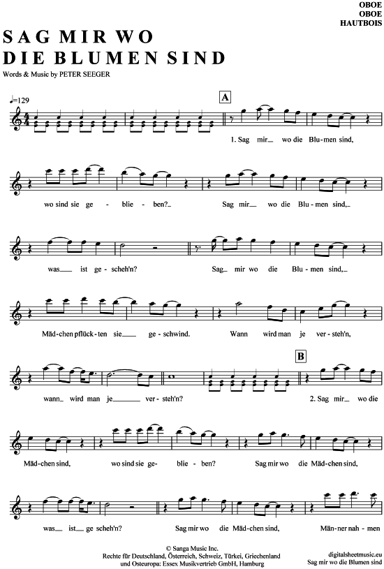 Produktgalerie: Seite 1 von 4 Sag mir wo die Blumen sind , Dietrich, Marlene, (Oboe)