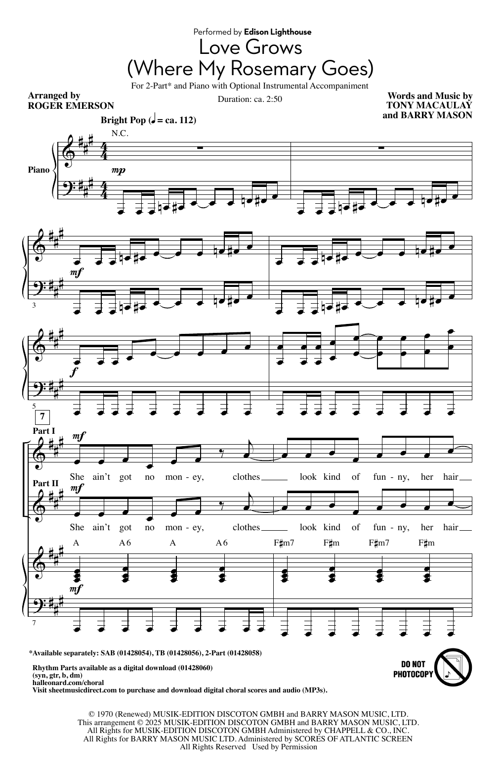 Produktgalerie: Seite 1 von 1 Love Grows (Where My Rosemary Goes) (arr. Roger Emerson), Edison Lighthouse, Chor