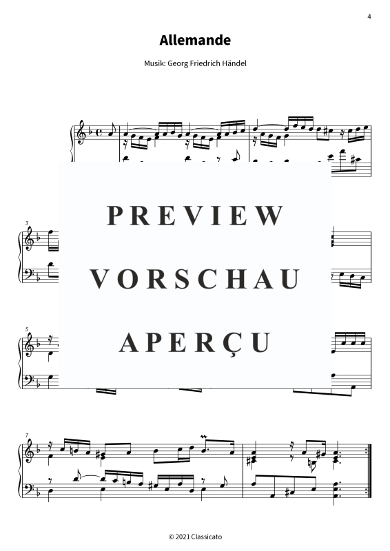 Product gallery: Page 6 of 11 Suite Nr. 4 d-Moll HWV 437 - Allemande · Courante · Sarabande · Gigue, , Solo Piano