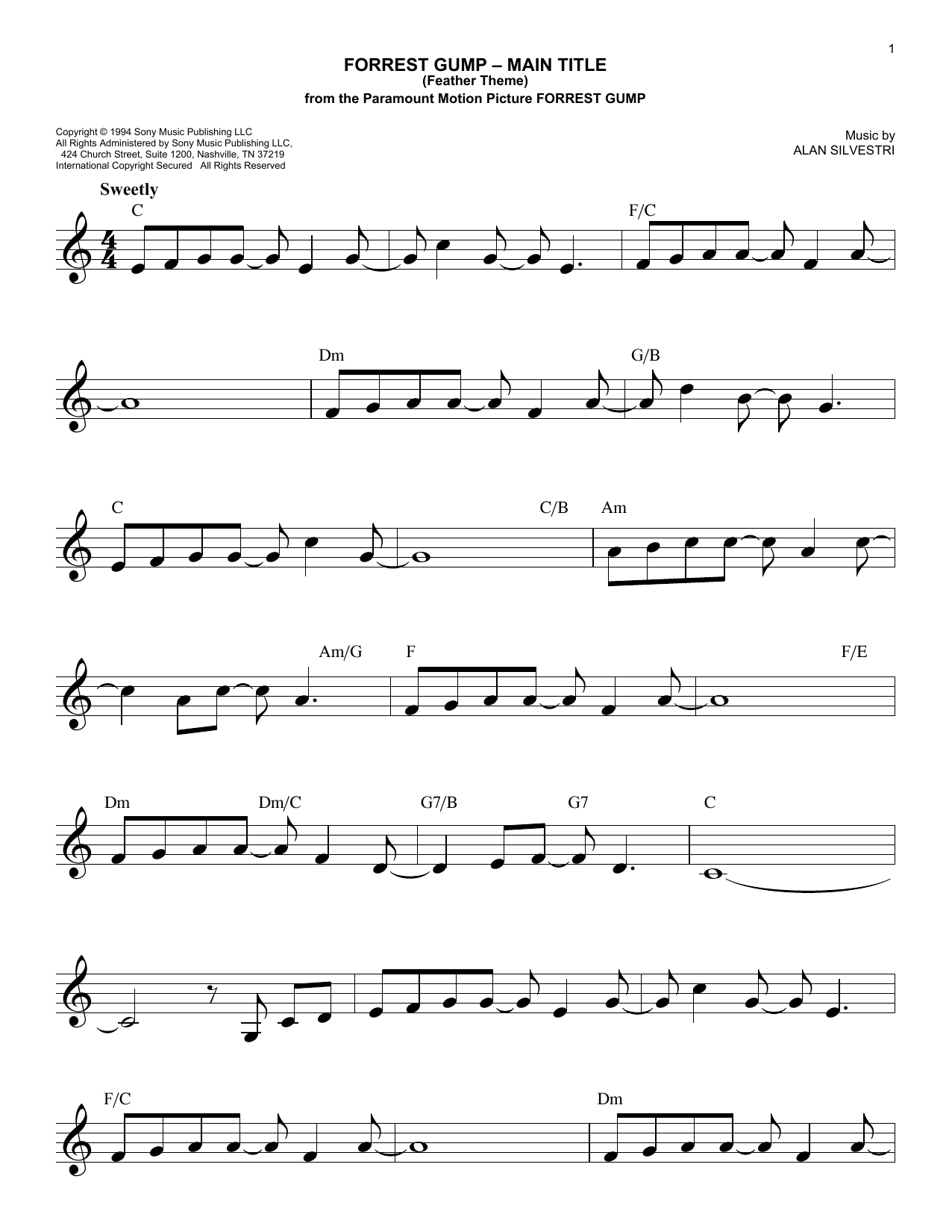Product gallery: Page 1 of 1 Forrest Gump - Main Title (Feather Theme), Alan Silvestri