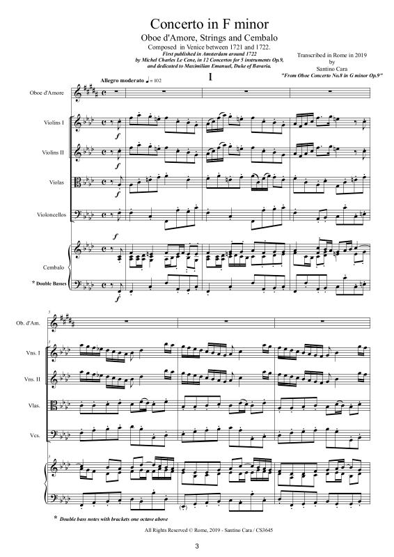 Product gallery: Page 1 of 11 Concerto in F-Moll Op.9, , Oboe D'Amore Solo, String Ensemble, and Harpsichord (Bc)