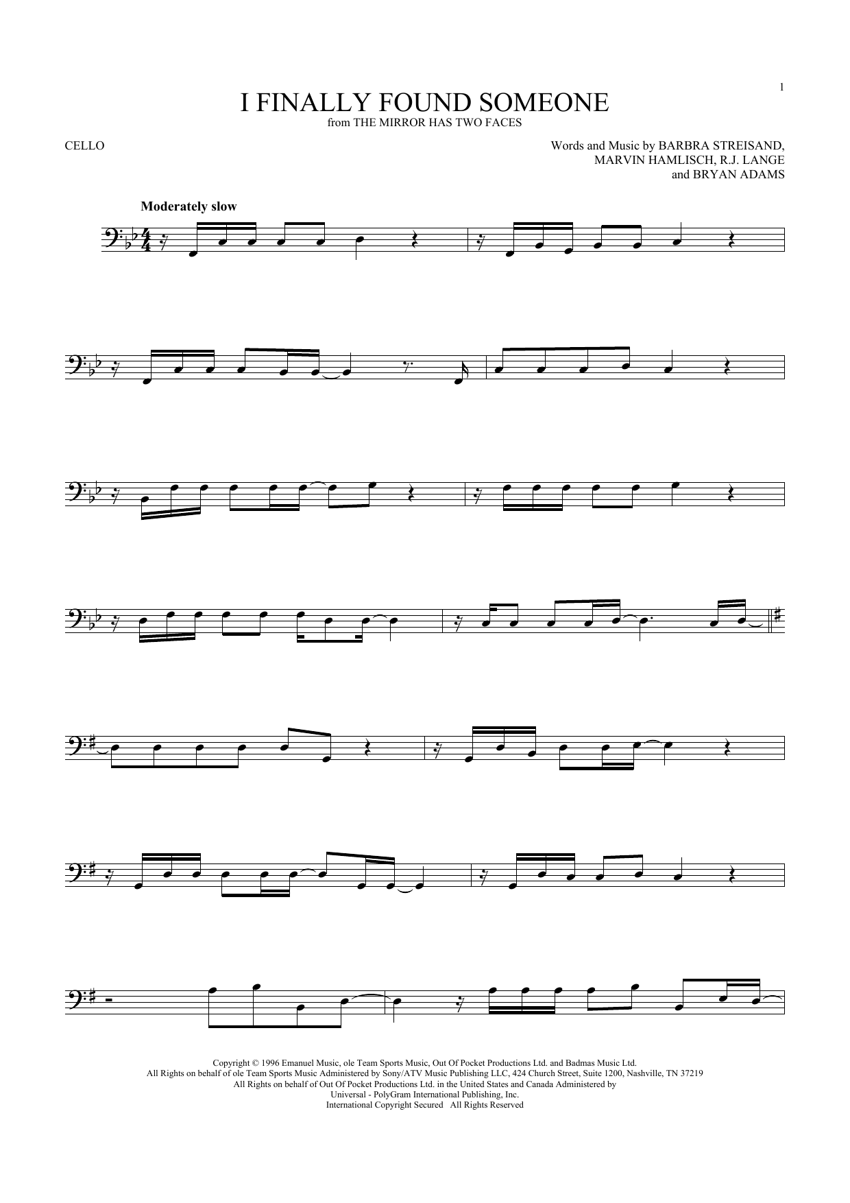 Produktgalerie: Seite 1 von 1 I Finally Found Someone, Barbra Streisand and Bryan Adams, Violoncello