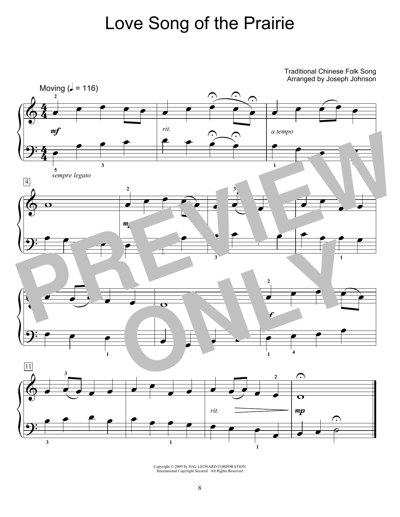 Product gallery: Page 1 of 1 Love Song Of The Prairie (arr. Joseph Johnson), Traditional Chinese Folk Song