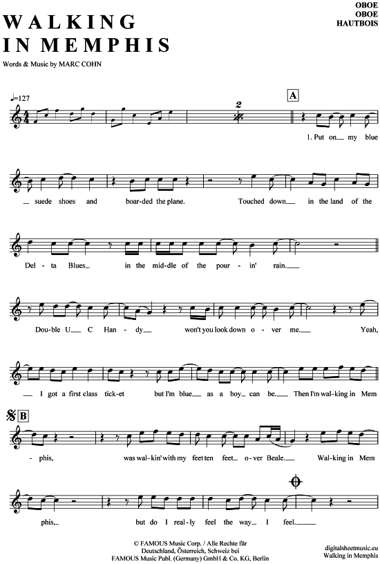 Produktgalerie: Seite 1 von 4 Walking in Memphis , Cohn, Marc, (Oboe)