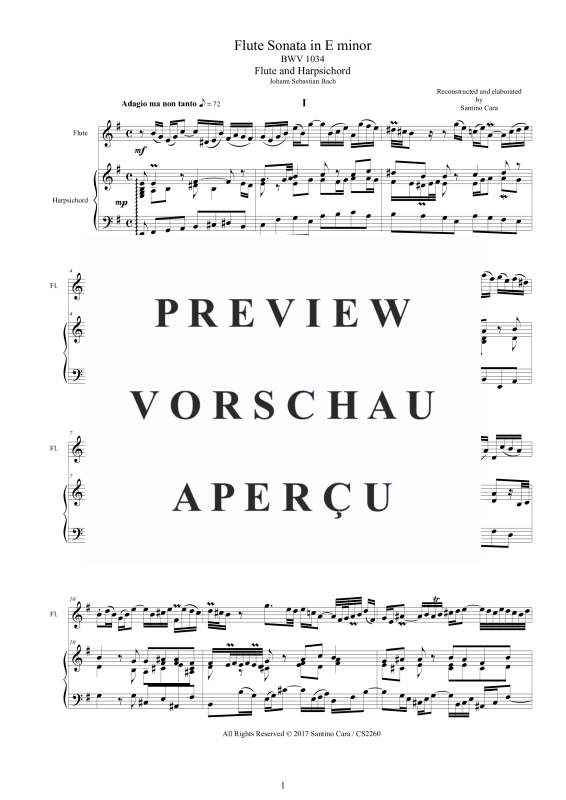 Product gallery: Page 2 of 11 Flute Sonata in E minor BWV 1034, , Flute and Harpsichord/Piano
