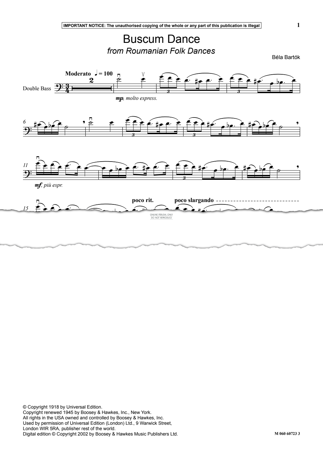 Produktgalerie: Seite 1 von 1 Buscum Dance from Roumanian Folk Dances, Bela Bartok, Keyboard, Kontrabass