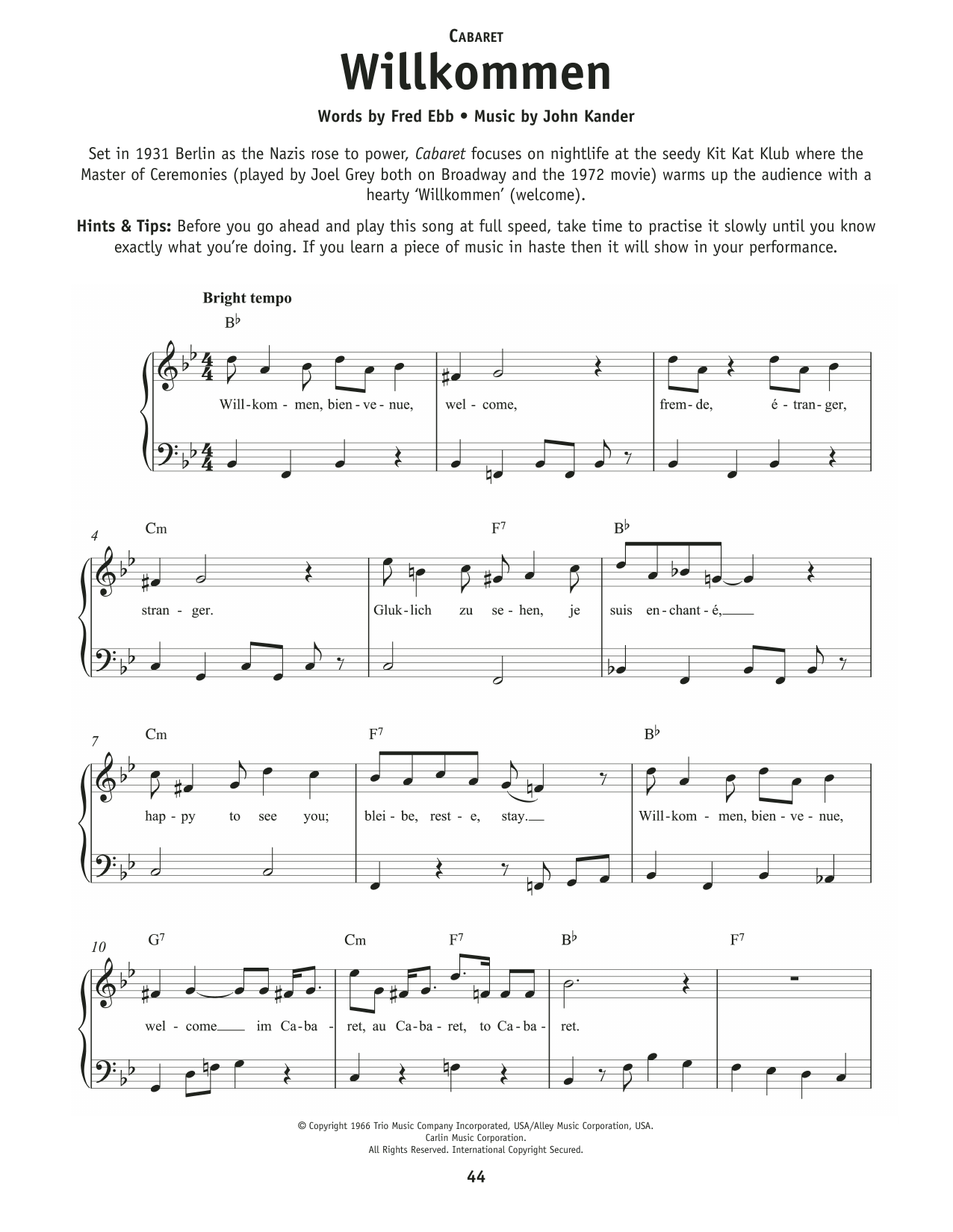 Product picture to:  Willkommen (from Cabaret) - John Kander