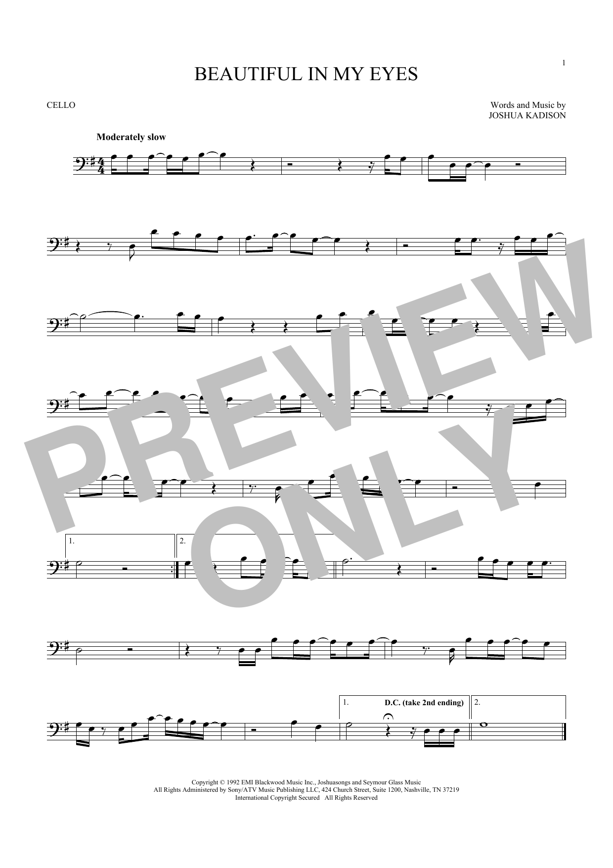 Produktgalerie: Seite 1 von 1 Beautiful In My Eyes, Joshua Kadison, Violoncello