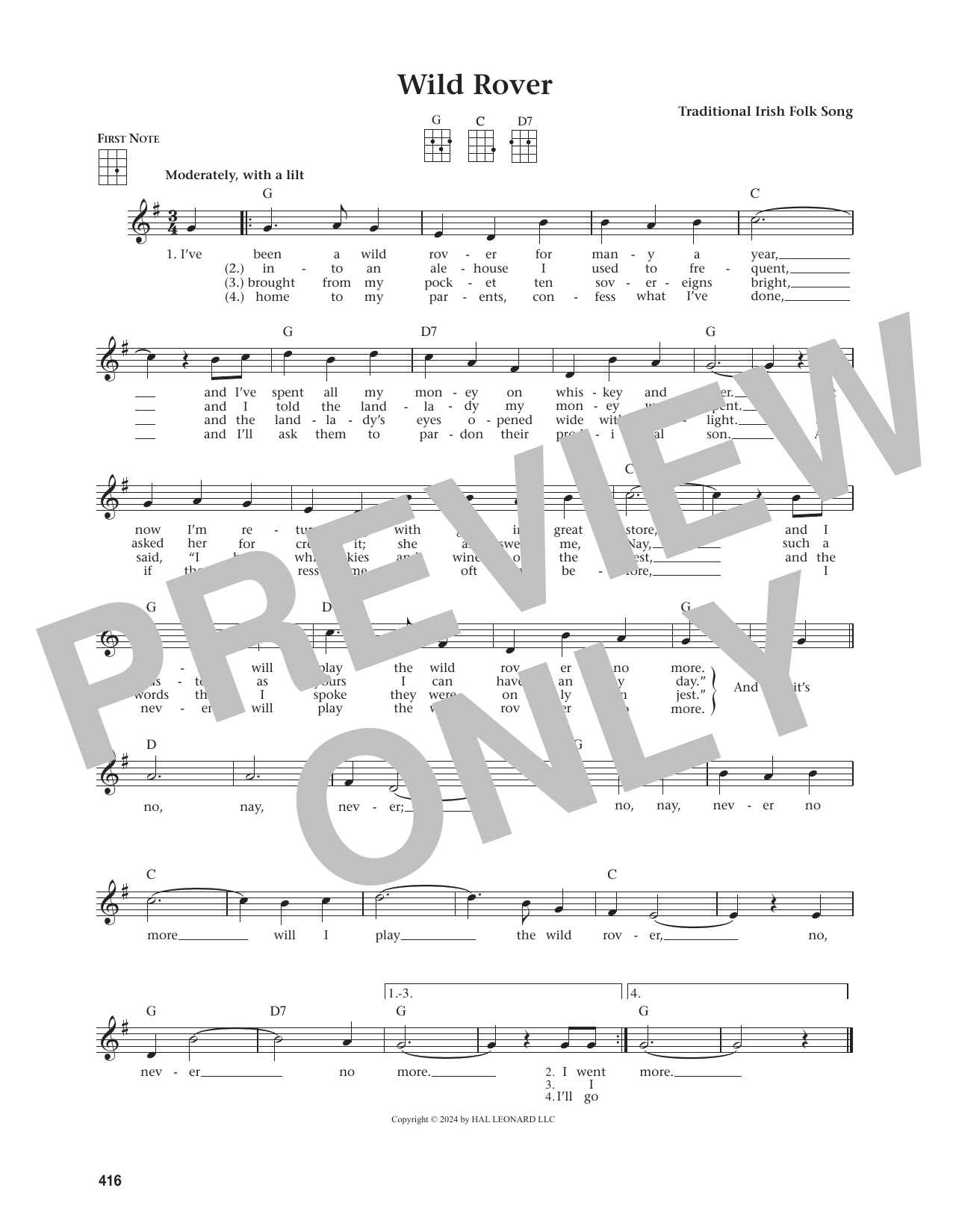 Produktgalerie: Seite 1 von 1 Wild Rover (from The Daily Ukulele) (arr. Jim Beloff), Traditional Irish Folk Song, Ukulele