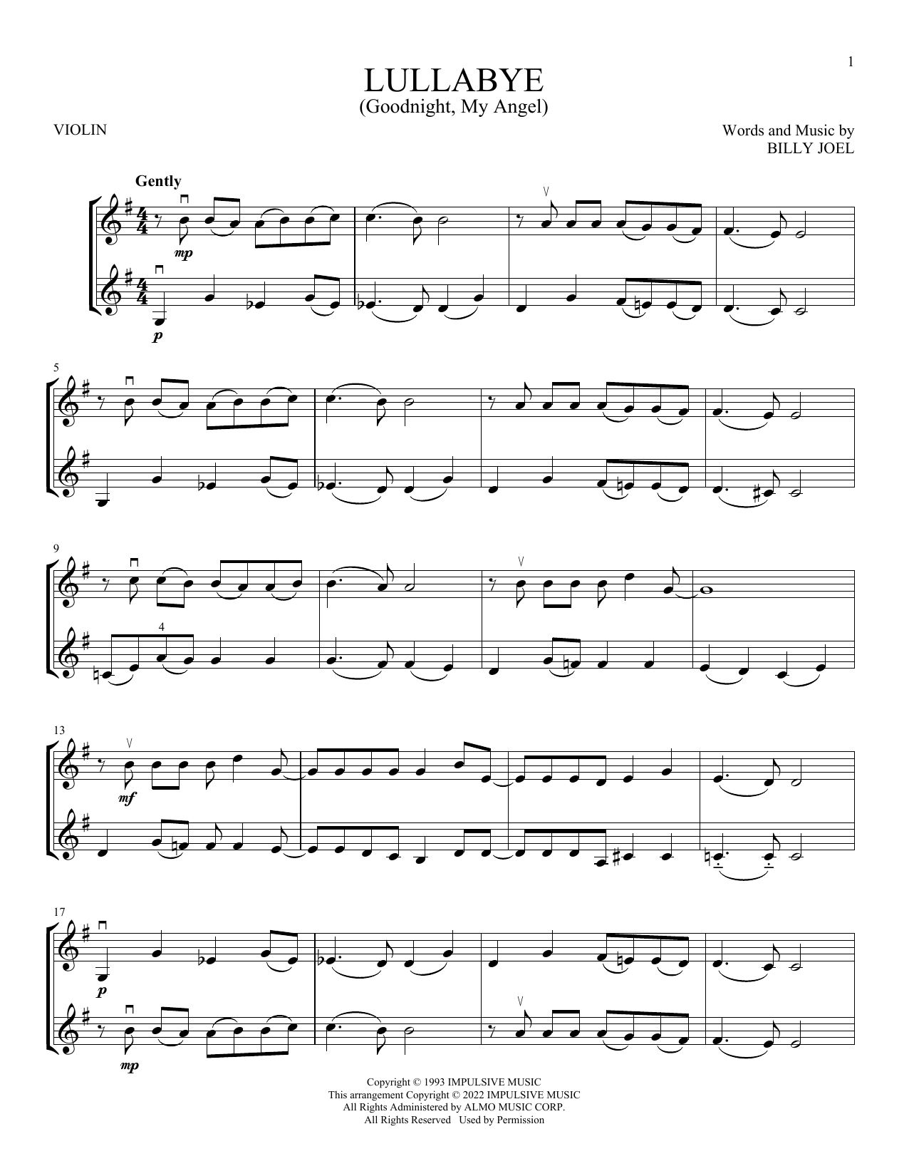 Product gallery: Page 1 of 1 Lullabye (Goodnight, My Angel), Billy Joel