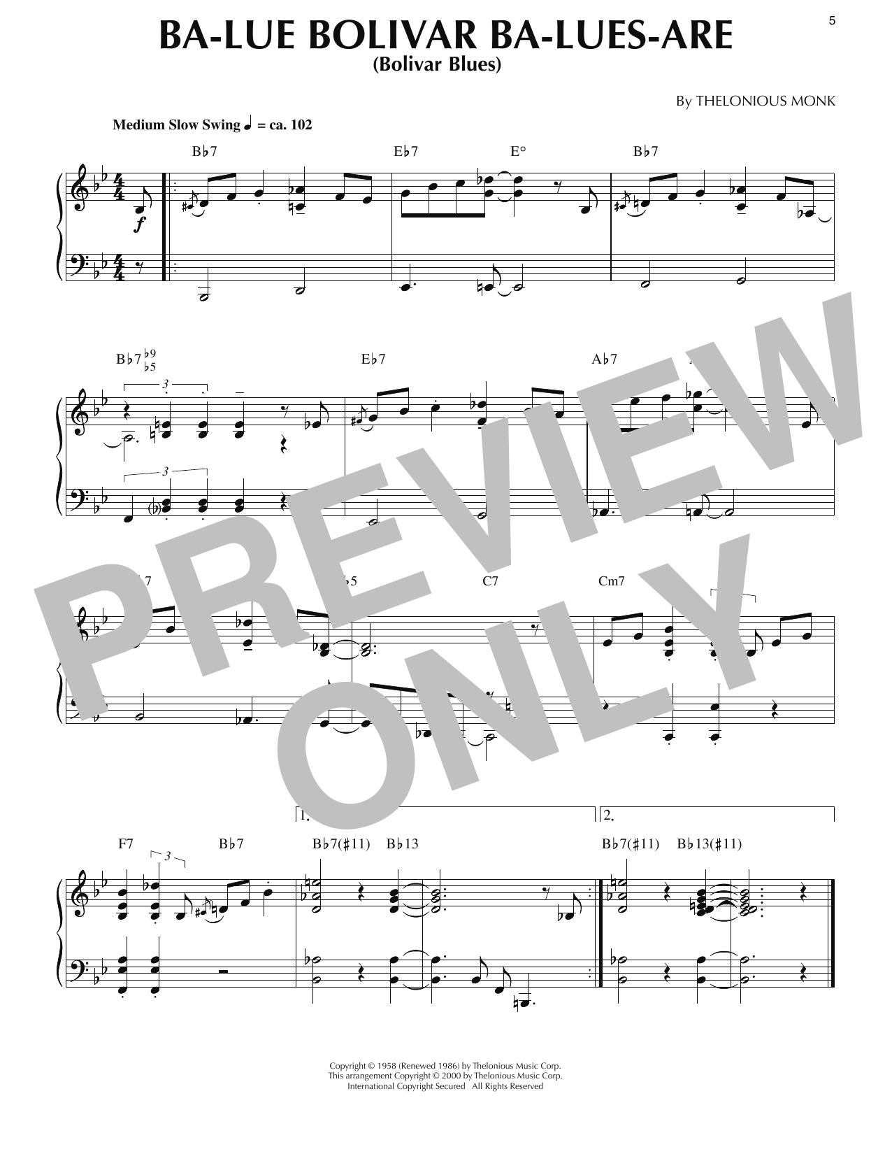 Produktgalerie: Seite 1 von 1 Ba-Lue Bolivar Ba-Lues-Are (Bolivar Blues) (arr. Ronnie Mathews), Thelonious Monk, Klavier