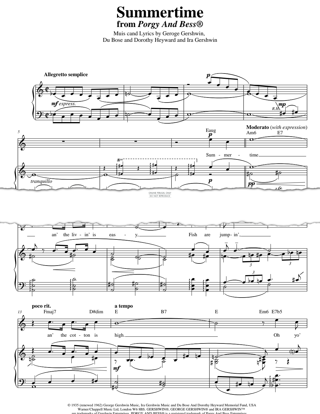 Produktgalerie: Seite 1 von 1 Summertime (from PORGY AND BESS®), George Gershwin, Gesang, Gitarre, Klavier