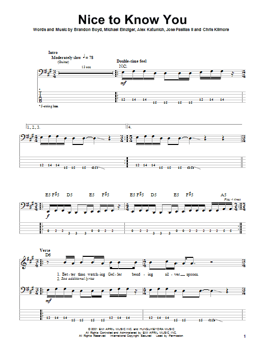 Produktgalerie: Seite 1 von 1 Nice To Know You, Incubus, E-Bass