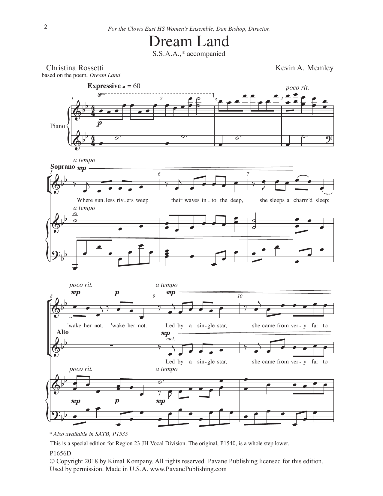 Product picture to:  Dream Land (arr. Christina Rossetti) - Kevin Memley