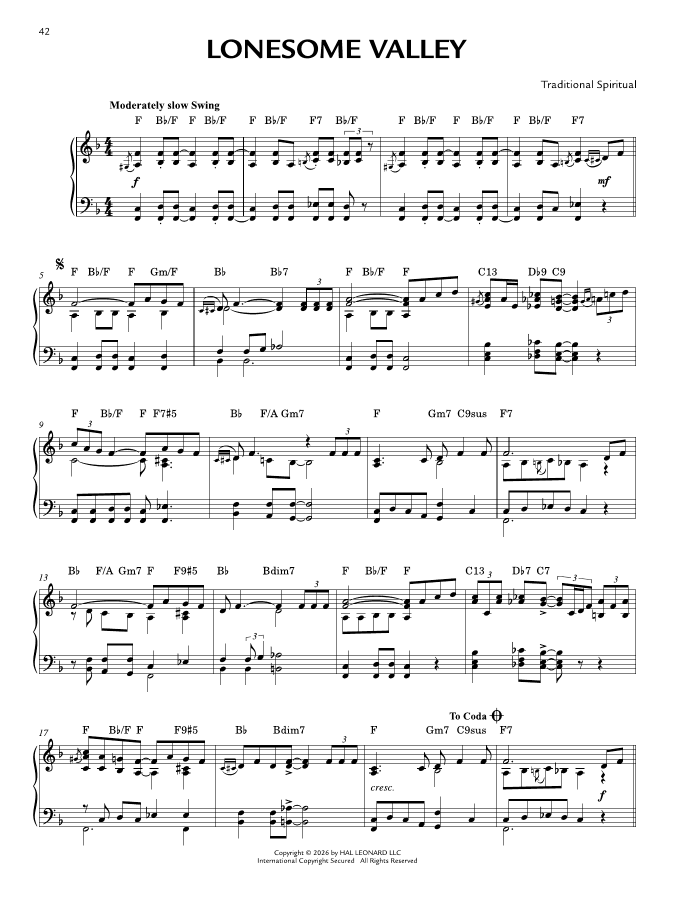 Produktgalerie: Seite 1 von 1 Lonesome Valley [Jazz version] (arr. Brent Edstrom), Traditional Spiritual, Klavier