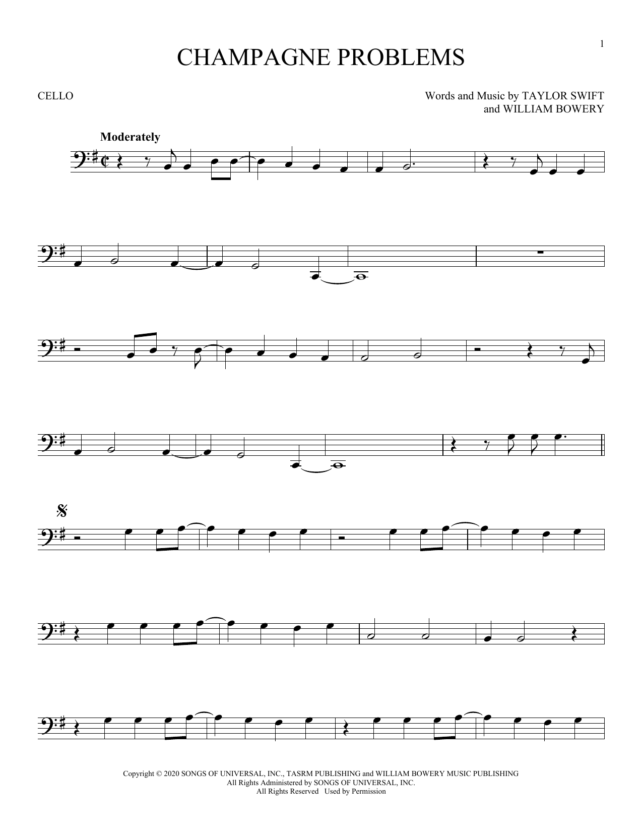 Produktgalerie: Seite 1 von 1 champagne problems, Taylor Swift, Violoncello