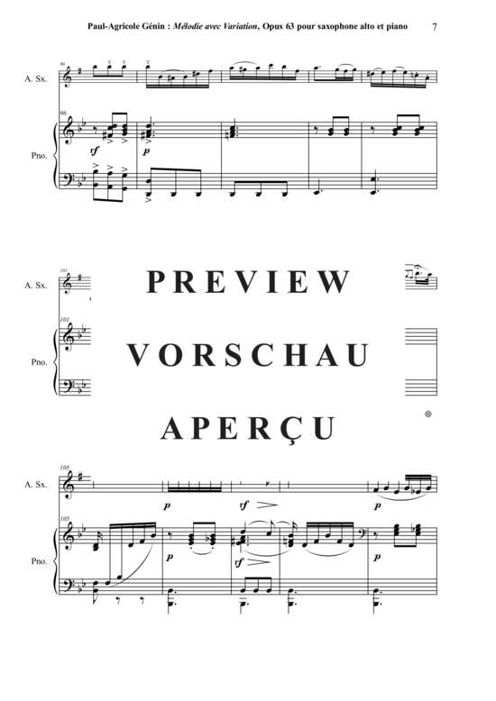 Product gallery: Page 8 of 12 Mélodie avec Variation, Opus 63 , , (alto saxophone + piano)