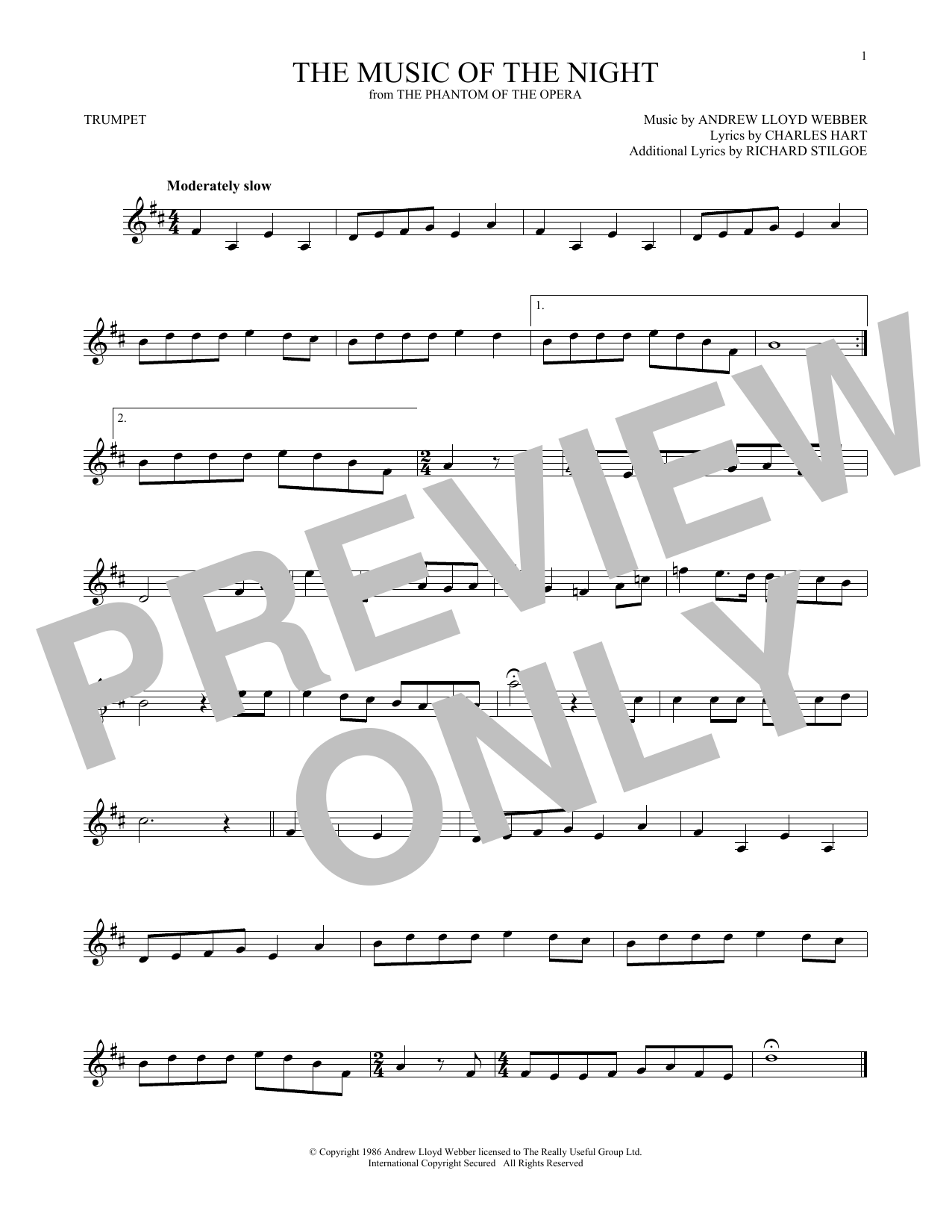 Produktgalerie: Seite 1 von 1 The Music Of The Night (from The Phantom Of The Opera), Andrew Lloyd Webber, Trompete