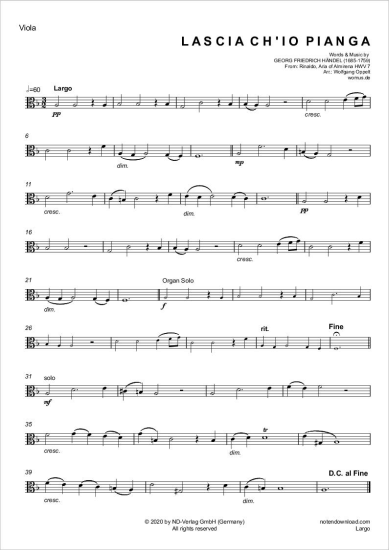 Product gallery: Page 5 of 5 Largo (Rinaldo: Arie der Almirena) , ,  (viola and organ)