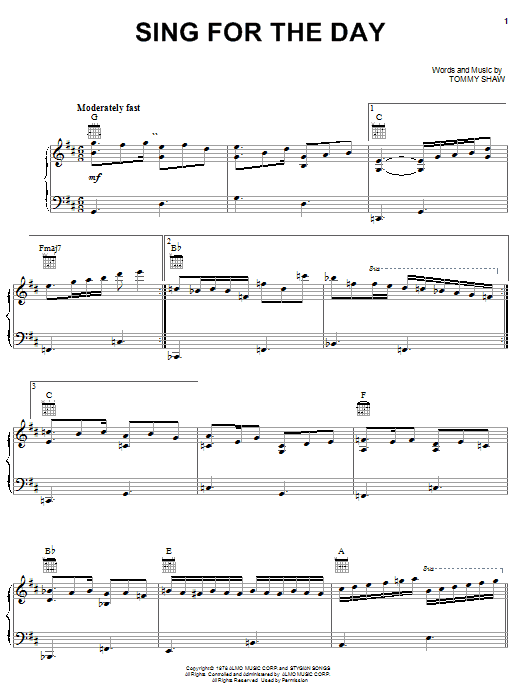 Produktgalerie: Seite 1 von 1 Sing For The Day, Styx, Gesang, Gitarre, Klavier