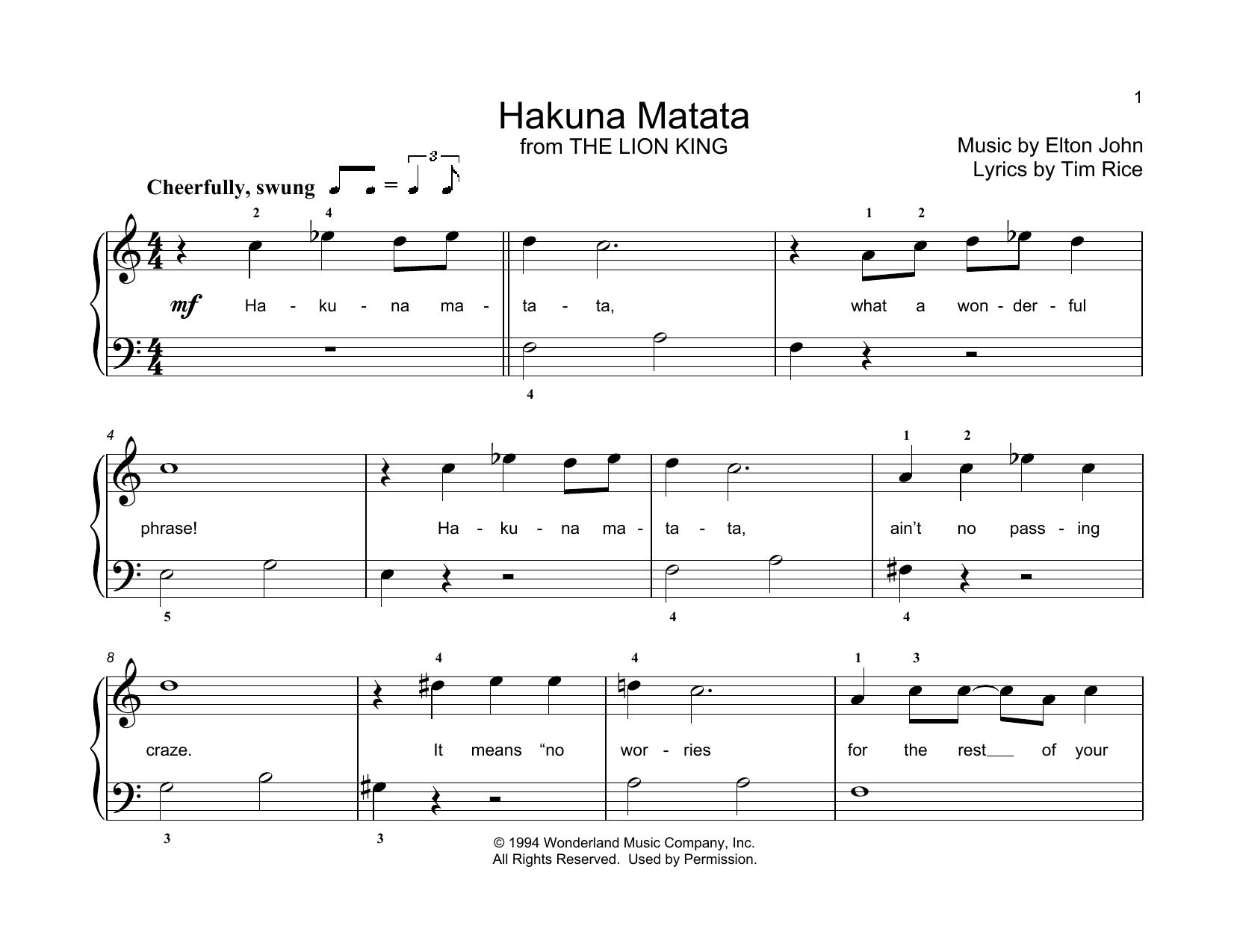 Produktbild zu: Hakuna Matata (from The Lion King) (arr. Christopher Hussey)