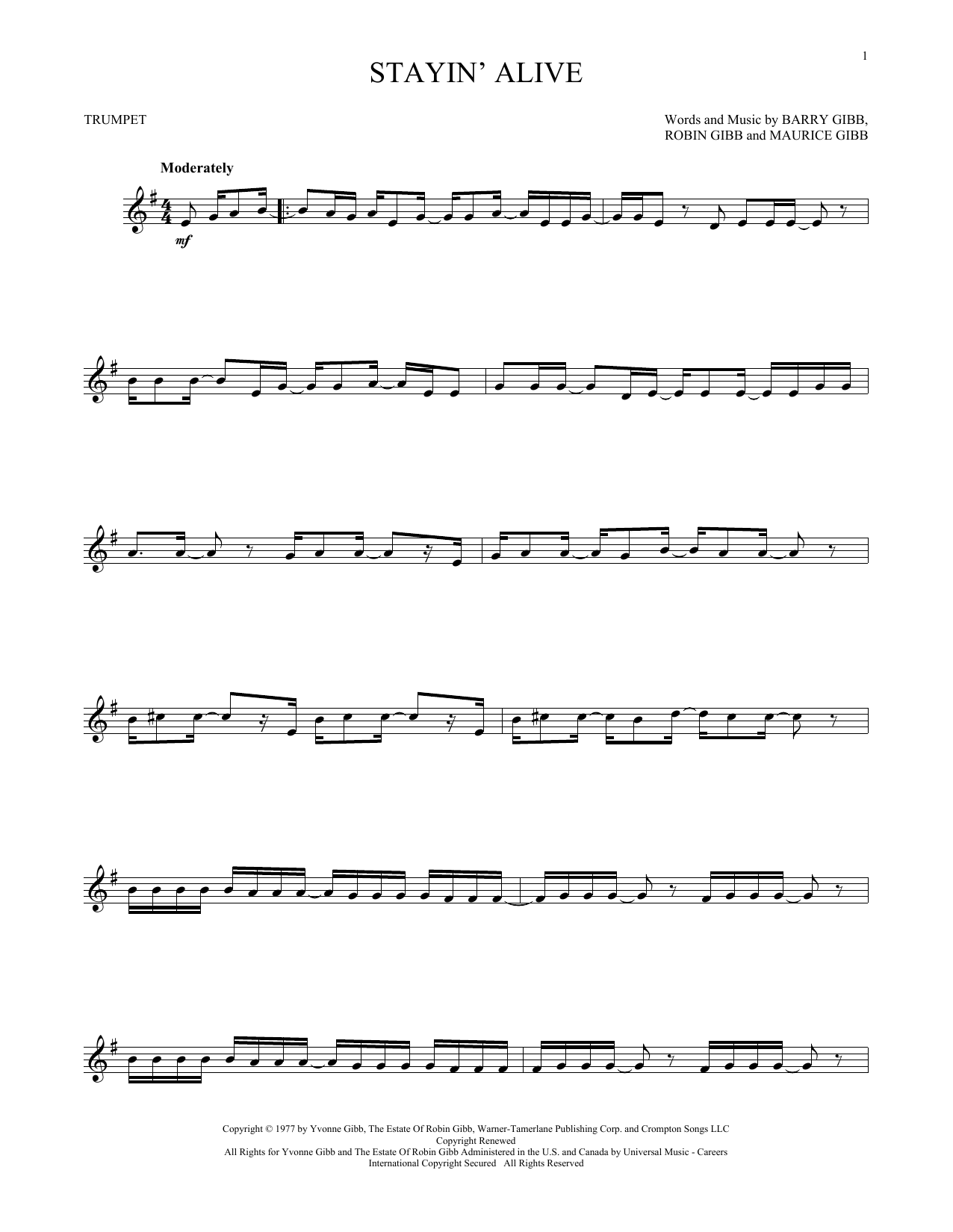 Produktgalerie: Seite 1 von 1 Stayin' Alive, The Bee Gees, Trompete