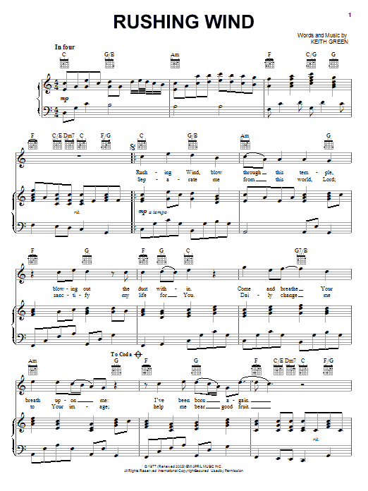 Product picture to:  Rushing Wind - Keith Green