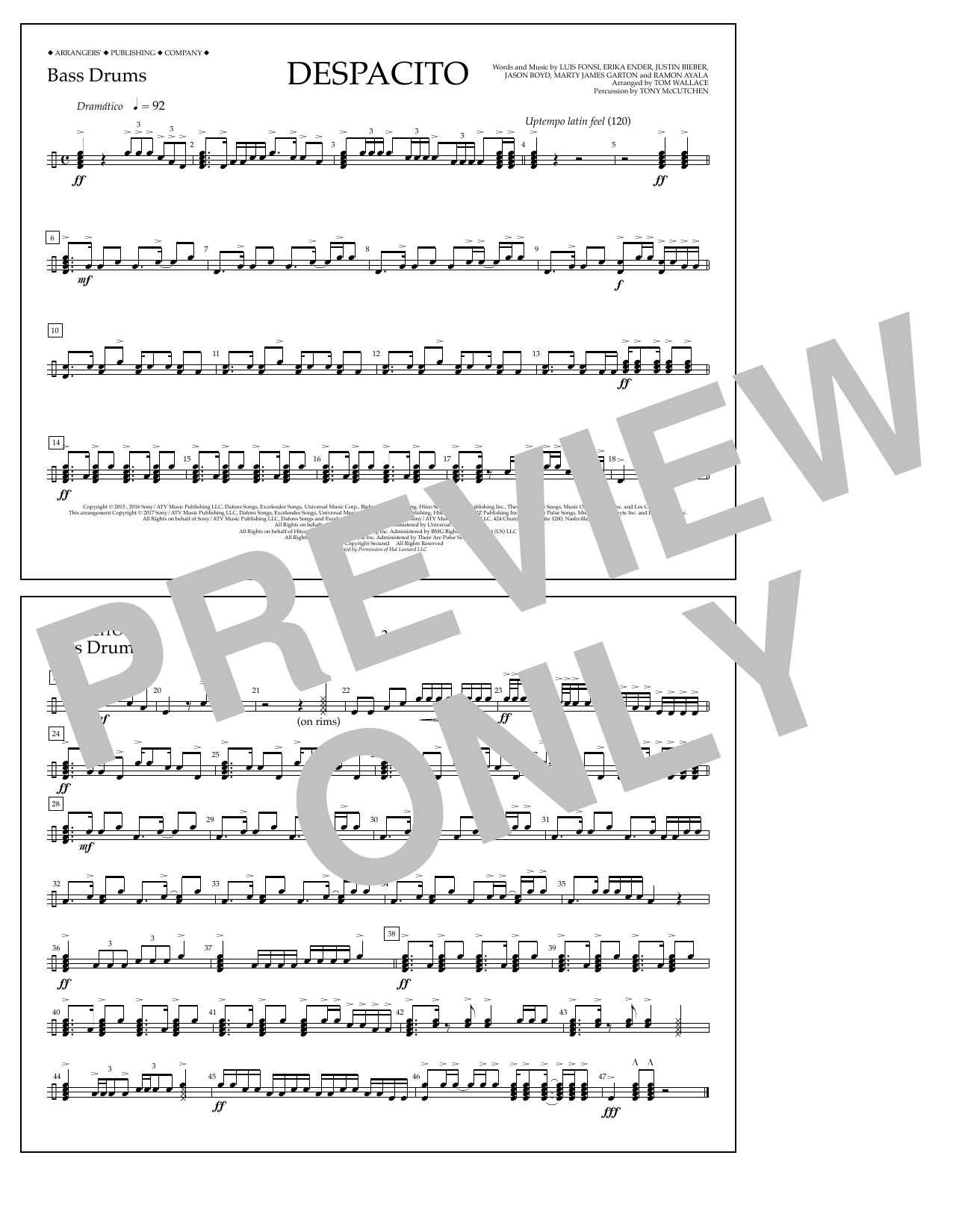 Product picture to: Despacito (arr. Tom Wallace) - Bass Drums