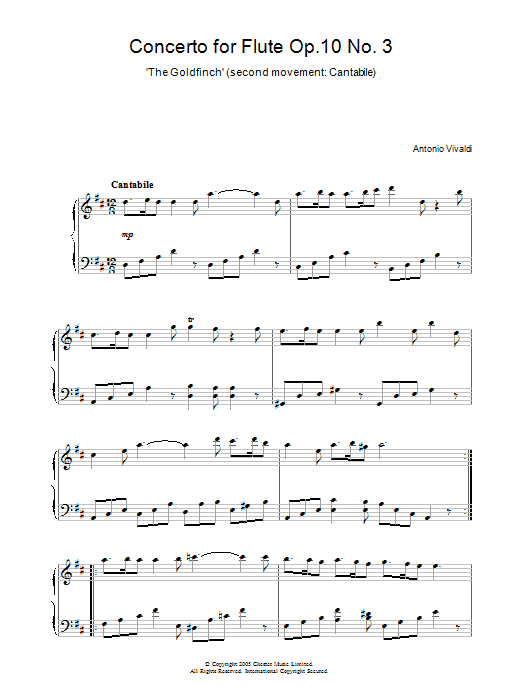 Product picture to: Concerto for Flute Op.10, No.3 'The Goldfinch' (2nd Movement: Cantabile)
