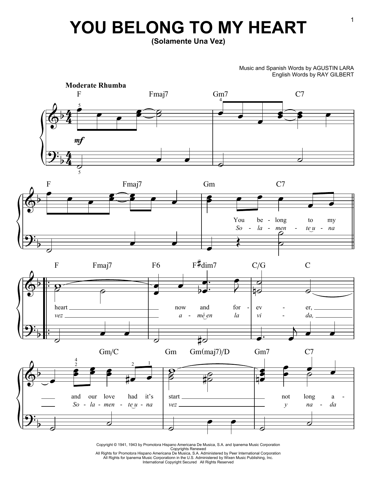 Produktgalerie: Seite 1 von 1 You Belong To My Heart (Solamente Una Vez), Ray Gilbert, Klavier