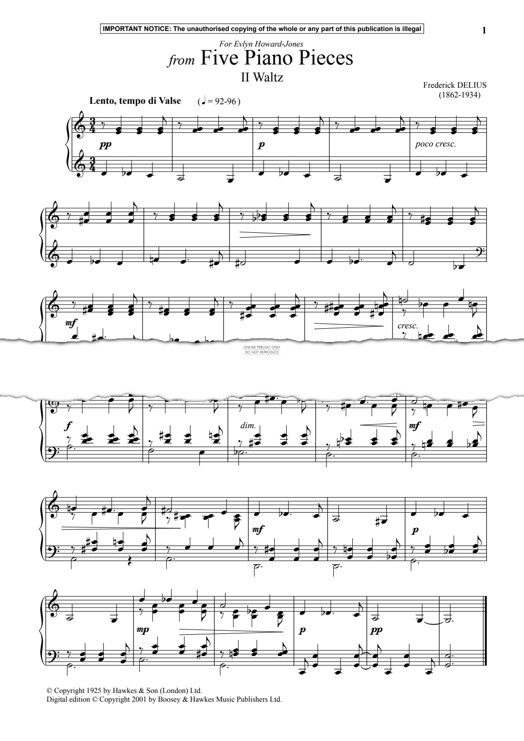 Produktgalerie: Seite 1 von 1 Waltz from Five Piano Pieces, Frederick Delius, Klavier