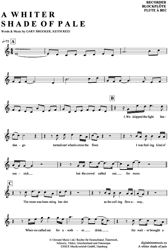 Product gallery: Page 1 of 4 A whiter shade of pale , Procol Harum, (recorder)