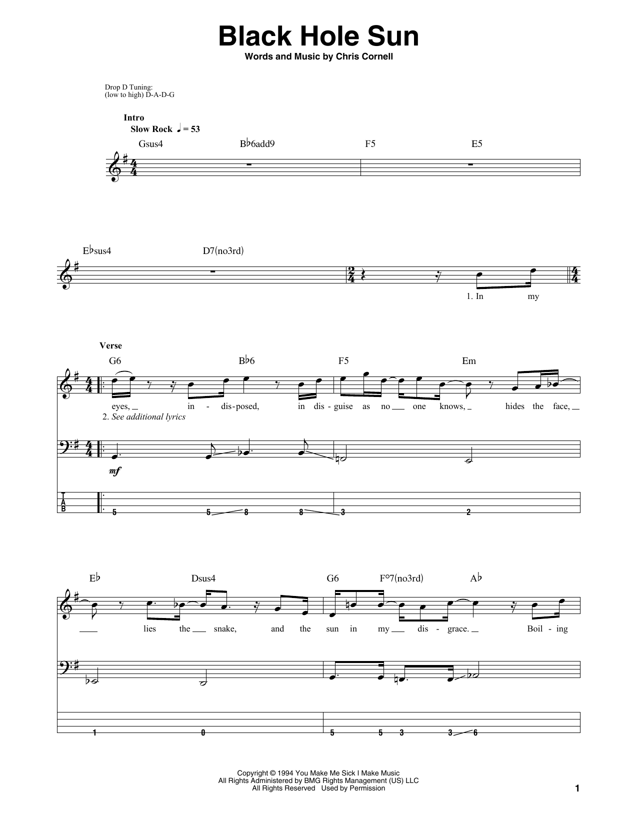 Produktgalerie: Seite 1 von 1 Black Hole Sun, Soundgarden, E-Bass
