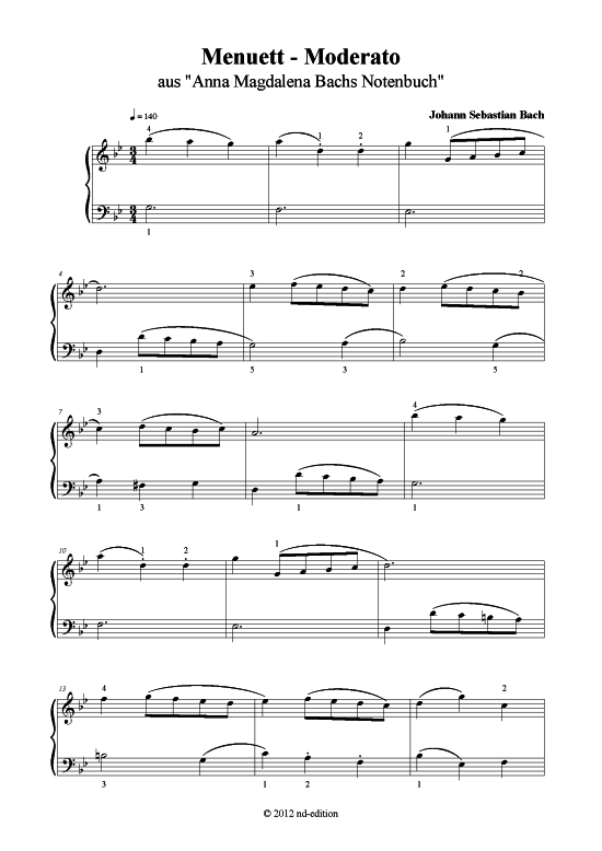 Produktbild zu: Menuett - Moderato J. S. Bach (bearb. aus: Anna Magdalena Bachs Notenbuch)