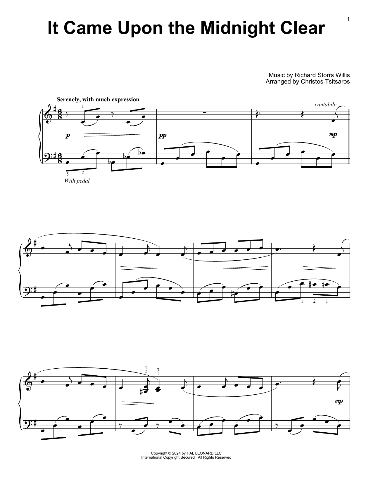 Produktgalerie: Seite 1 von 1 It Came Upon The Midnight Clear (arr. Christos Tsitsaros), Richard Storrs Willis, Klavier