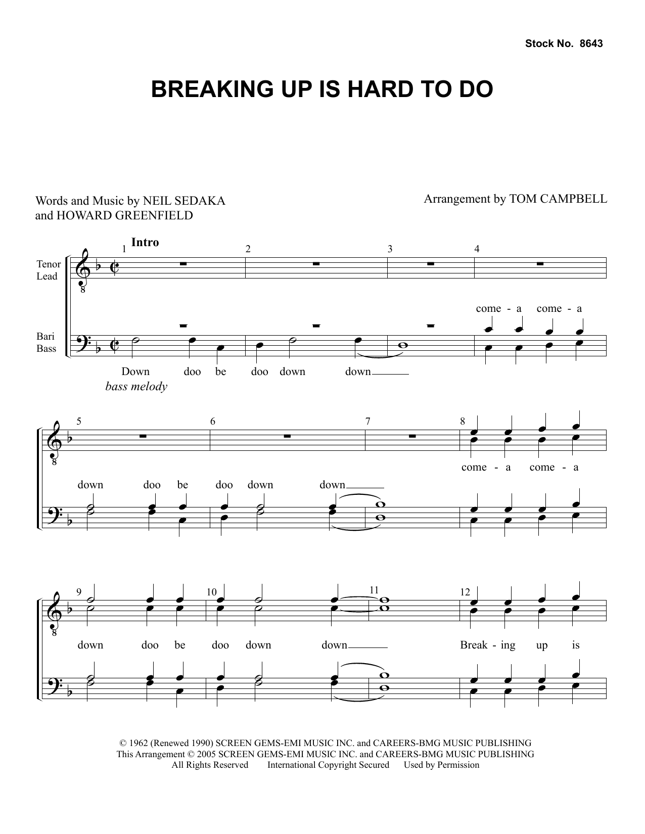 Product picture to: Breaking Up Is Hard To Do (arr. Tom Campbell)
